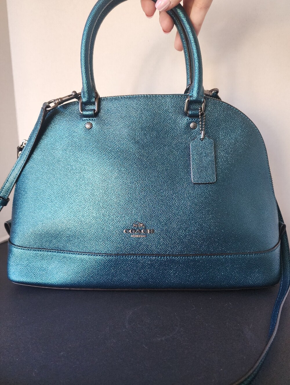 Coach Dark Teal Metallic Sierra Dome 2Way Satchel, EUC, 2017, $395 MSRP - Picture 1 of 7
